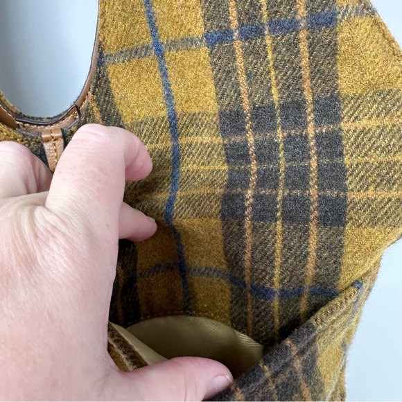 Lucky Brand Purse Brown Tan Blue Plaid Wool Blend Shoulder Bag Tote Front Pocket - Picture 4 of 14